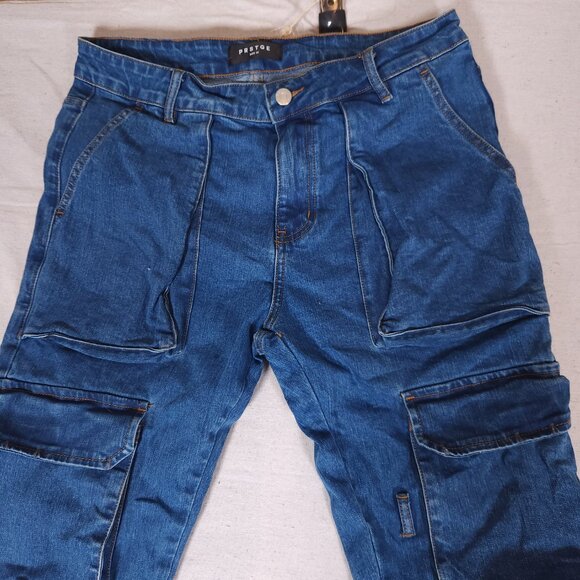PRSTGE Cargo Snap and Zip Blue Jeans Mens Size 32 Denim Pants Streetwear - Picture 11 of 16